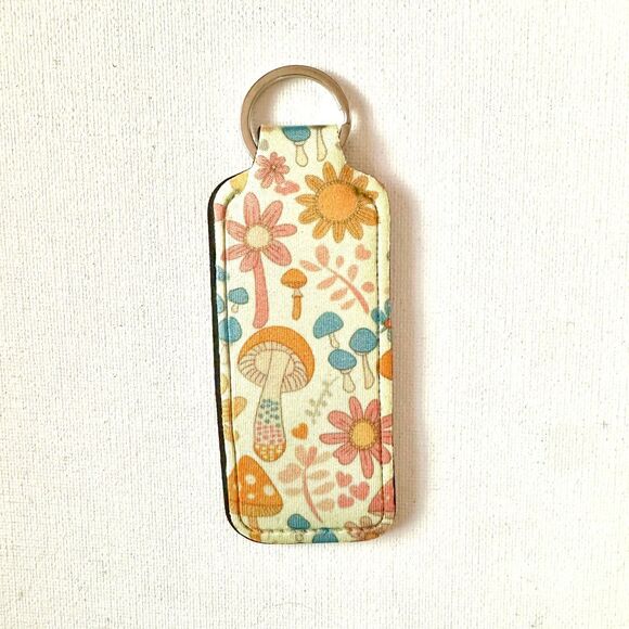 Mushrooms Chapstick Holder Keychain Ring / Boho Lip Balm Holder Accessory - Picture 3 of 3